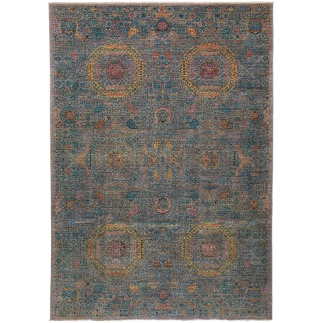 Tappeto Mamlouk Pakistan Geometrico Verde Acqua Oro Rosa Ter