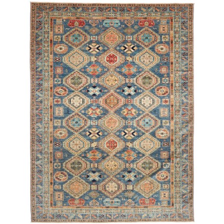 Tappeto Kazak Fine Pakistan Geometrico Blu Arancio Terracott