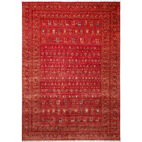 Tappeto Rubin Pakistan Geometrico Rosso Oro Blu Verde Acqua