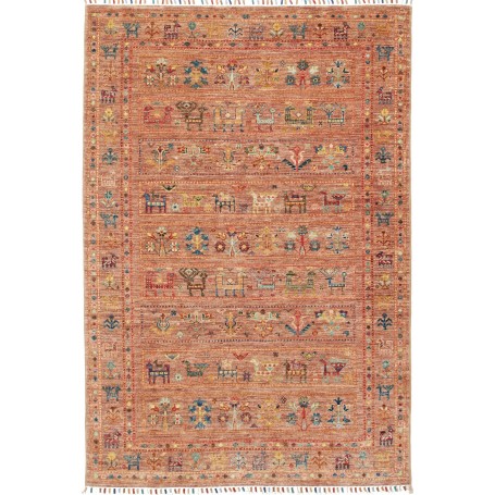 Tappeto Rubin Pakistan Astratto Ruggine Terracotta Blu Giall
