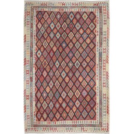 Tappeto Kilim Afghanistan Astratto Rosso Blu Beige Crema Ver