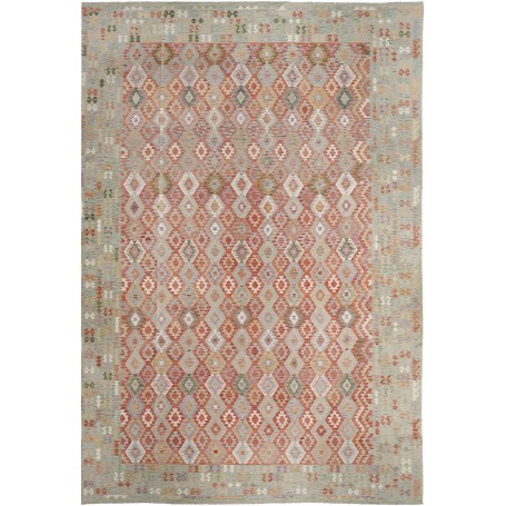Tappeto Kilim Afghanistan Astratto Verde Salvia Arancione Te