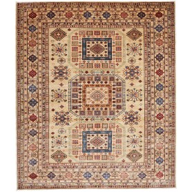 Tappeto Kazak Fine Pakistan Astratto Beige Blu Rosso Ocra Ve