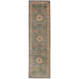Tappeto Mamlouk Pakistan Geometrico Blu Beige 79x299 Cm