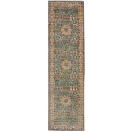 Tappeto Mamlouk Pakistan Geometrico Blu Beige 79x299 Cm