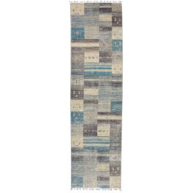 Tappeto Siva Pakistan Geometrico Blu Beige Grigio 76x294 Cm