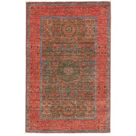 Tappeto Mamlouk Pakistan Medaglione Rosso Terracotta Blu Pet