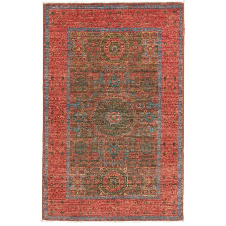 Tappeto Mamlouk Pakistan Medaglione Rosso Terracotta Blu Pet
