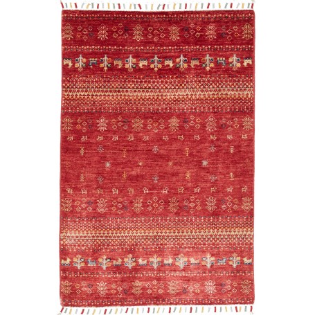 Tappeto Siva Pakistan Geometrico Rosso Terracotta Beige Blu