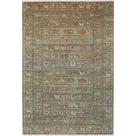 Tappeto Rubin Pakistan Astratto Verde Teal Rosso Terracotta