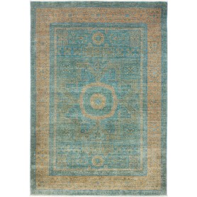 Tappeto Mamlouk Pakistan Geometrico Turchese Oro Sfumato 174