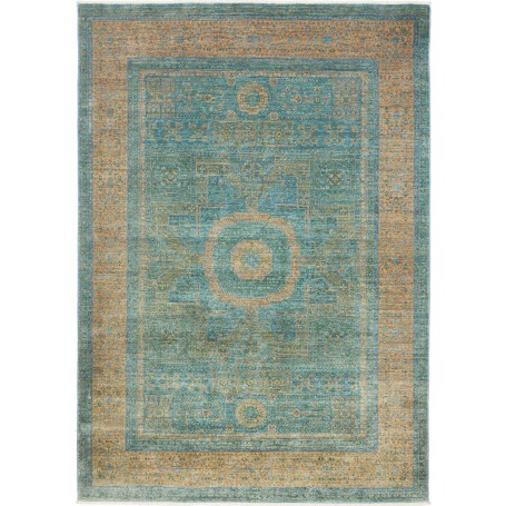 Tappeto Mamlouk Pakistan Geometrico Turchese Oro Sfumato 174