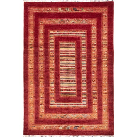Tappeto Siva Pakistan Astratto Rosso Scarlatto Arancio Terra
