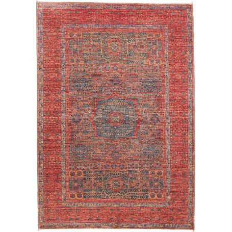 Tappeto Mamlouk Pakistan Medaglione Rosso Terracotta Blu Per