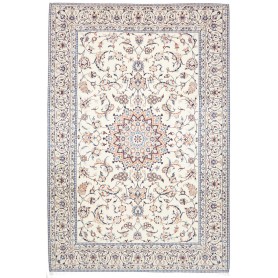 Tappeto Nain 9la Persia Medaglione Avorio Crema Blu Scuro Te