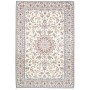 Tappeto Nain 9la Persia Medaglione Avorio Crema Blu Scuro Te