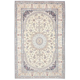 Tappeto Nain 9la Persia Floreale Crema Avorio Blu Scuro Blu
