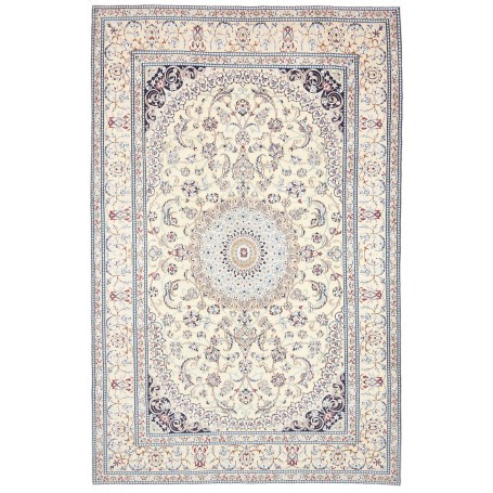 Tappeto Nain 9la Persia Floreale Crema Avorio Blu Scuro Blu