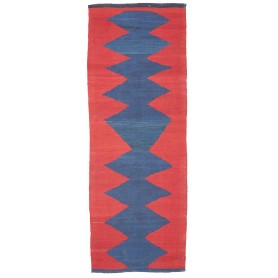 Tappeto Kilim Vintage Persia Astratto Rosso Scarlatto Blu In