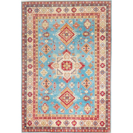 Tappeto Kazak Afghanistan Astratto Turchese Blu Rosso Crema