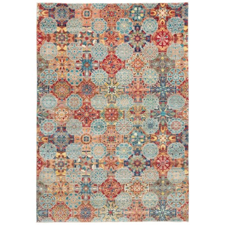 Tappeto Shahi Fine Pakistan Geometrico Rosso Mattone Blu Azz