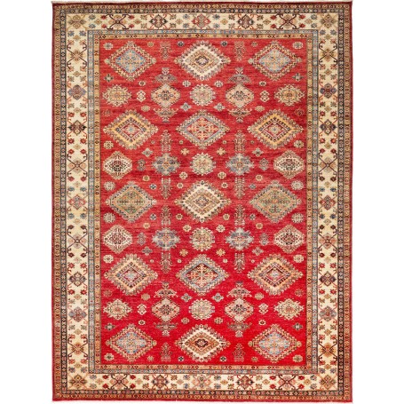 Tappeto Kazak Fine Pakistan Geometrico Rosso Crema Beige Blu