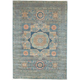Tappeto Mamlouk Pakistan Geometrico Blu Turchese Arancio Bei