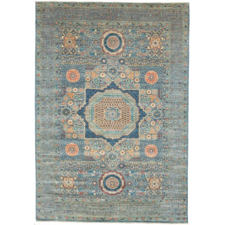 Tappeto Mamlouk Pakistan Medaglione Blu Turchese Terra Cotta