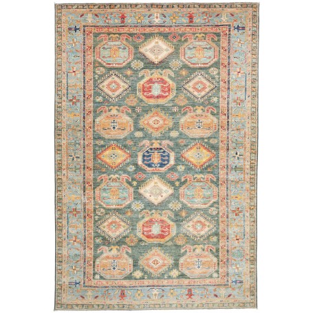 Tappeto Kazak Fine Pakistan Medaglione Blu Verde Petrolio Ro