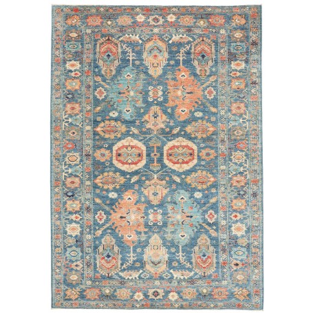 Tappeto Kazak Fine Pakistan Floreale Blu Arancione Beige Tur