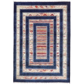 Tappeto Siva Pakistan Astratto Blu Navy Crema Rosso Arancio