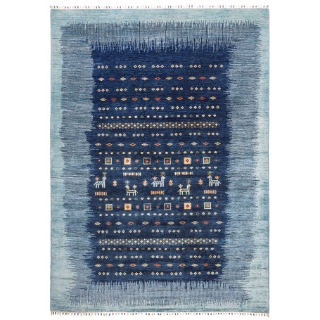 Tappeto Siva Pakistan Geometrico Blu Navy Blu Chiaro Terraco