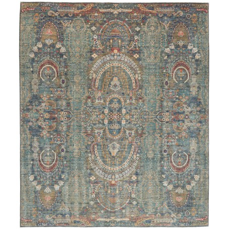 Tappeto Shahi Fine Pakistan Geometrico Blu Verde Acquamarina