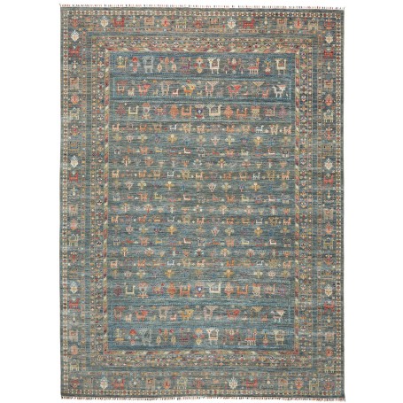 Tappeto Rubin Pakistan Astratto Blu Verde Petrolio Rosso Mat