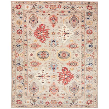 Tappeto Kazak Fine Pakistan Geometrico Grigio Beige Rosso Az