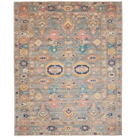 Tappeto Kazak Fine Pakistan Astratto Grigio Blu Turchese Ros