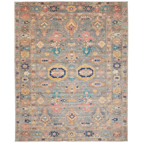 Tappeto Kazak Fine Pakistan Astratto Grigio Blu Turchese Ros