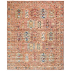 Tappeto Tribal Pakistan Cornice Terracotta Terra Multicolore