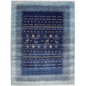 Tappeto Siva Pakistan Geometrico Blu Indaco Blu Denim Crema