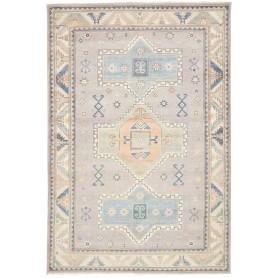 Tappeto Kazak Afghanistan Geometrico Grigio Tortora Azzurro