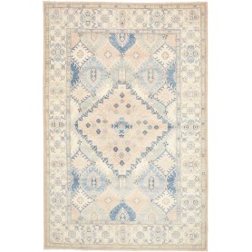 Tappeto Kazak Afghanistan Geometrico Crema Blu 198x301 cm