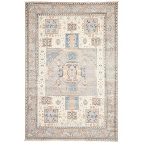 Tappeto Kazak Afghanistan Medaglione Crema Blu Polvere 211x3