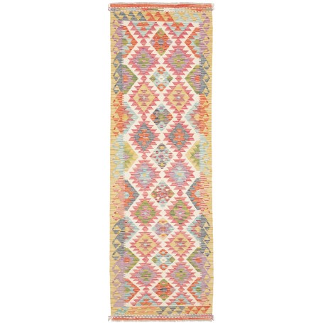 Tappeto Kilim Afghanistan Geometrico Avorio Rosa 79x254 cm