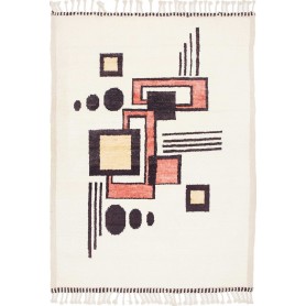 Tappeto Berbero Pakistan Geometrico Crema Nero 130x