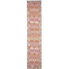 Tappeto Kilim Afghanistan Geometrico Rosa Arancio 83x394 cm