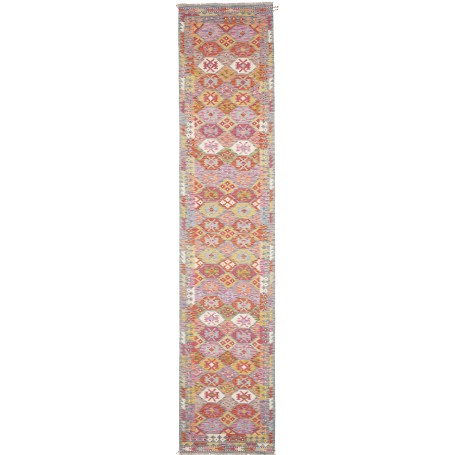 Tappeto Kilim Afghanistan Geometrico Rosa Arancio 83x394 cm