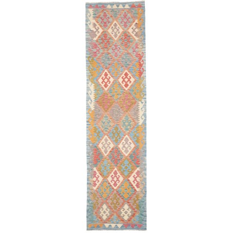 Tappeto Kilim Afghanistan Astratto Blu Pastello Corallo 78x2