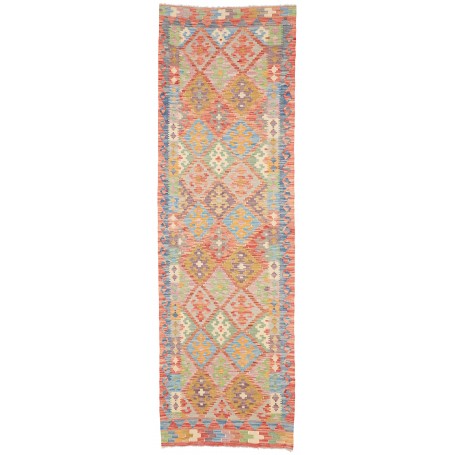 Tappeto Kilim Afghanistan Geometrico Corallo Blu Cielo 83x28