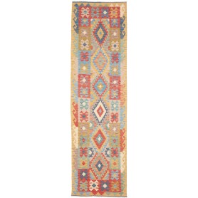 Tappeto Kilim Afghanistan Geometrico Giallo Ocra Blu 80x295