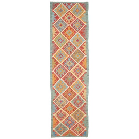 Tappeto Kilim Afghanistan Astratto Rosso Blu Arancio Giallo